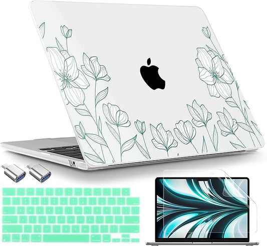 TWOLSKOO Compatible with MacBook Air 13 inch Case M5 2026 M4 2025 M3 M2 2024-2022 A3449 A3240 A3113 A2681, Plastic Hard Shell & Keyboard Cover for MacBook Air 13.6 inch Case, Botanical Line Art