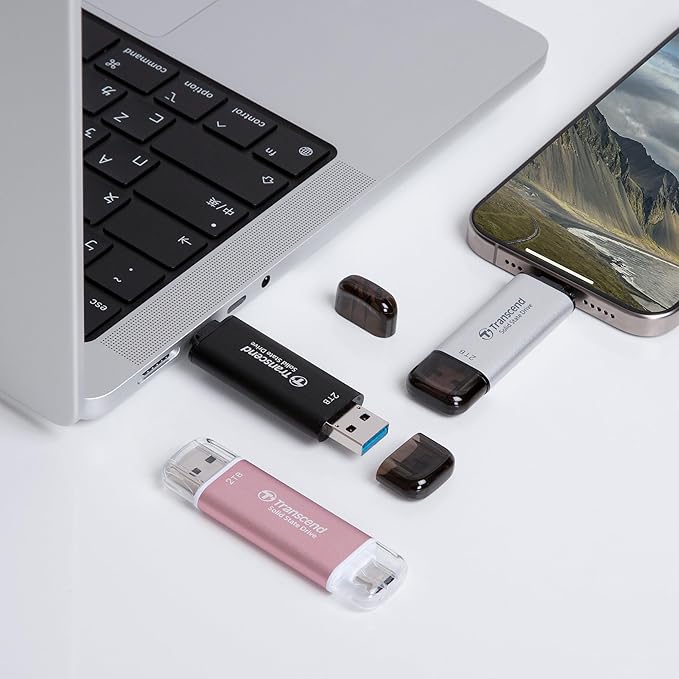 Transcend ESD310 256GB External SSD, Up to 1,050MB/s, Dual USB Flash Drive for iPhone/iPad/Mac/Windows, Android/Tablet/PC, USB 3.2 Gen 2 Thumb Drive Photo Stick, 2-in-1 Type C &Type A Memory Stick
