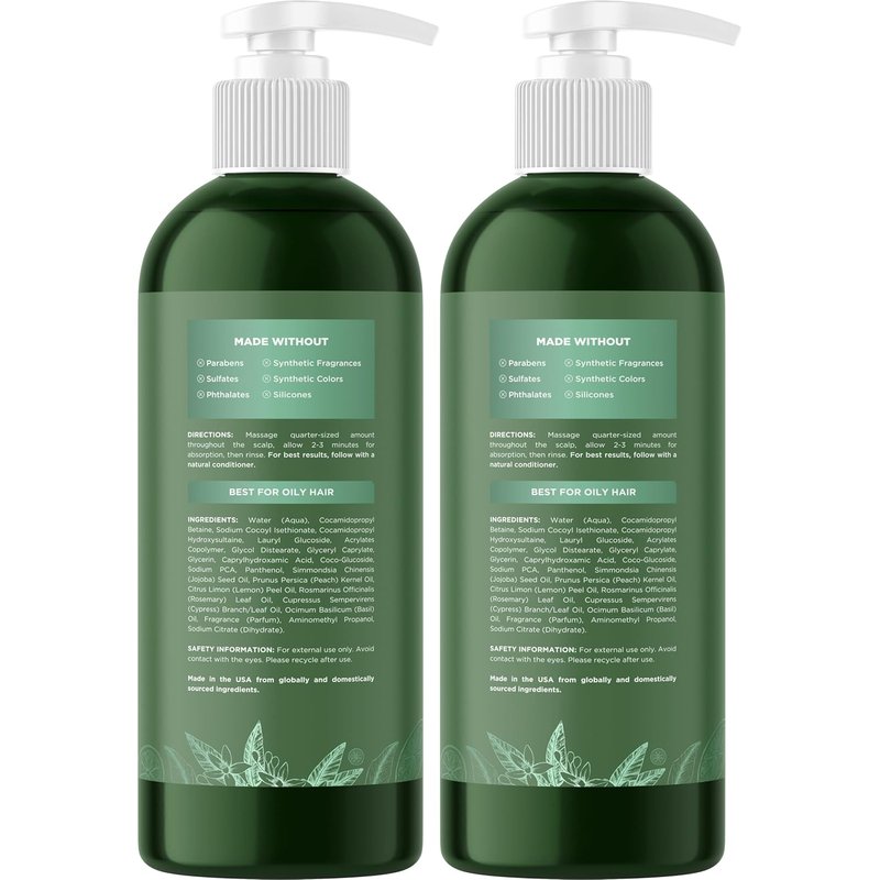 Clarifying Shampoo for Oily Hair - Deep Cleansing Rosemary Oil Formula | Vegan & Sulfate Free (2 Pack)