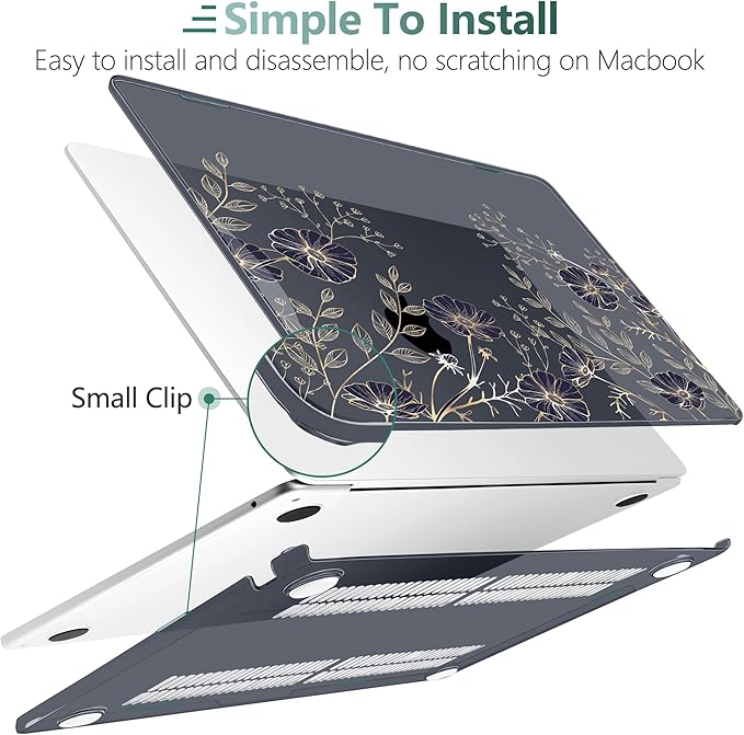TWOLSKOO for MacBook Air 13 inch Case M5 2026 M4 2025 M3 M2 2024-2022 A3449 A3240 A3113 A2681, Plastic Hard Shell & Keyboard Cover & Type C for MacBook Air 13.6 inch Case, Golden Flowers