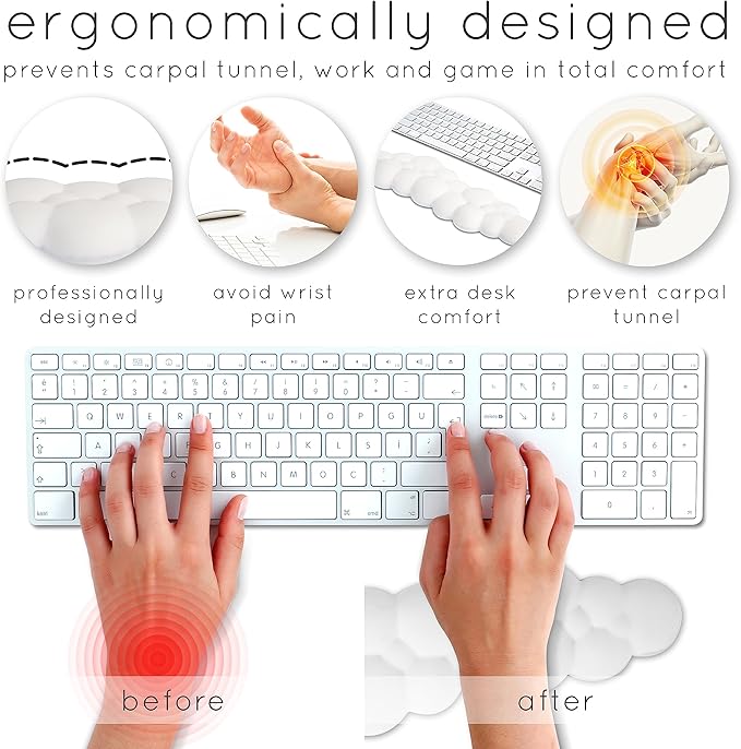 Rainbow Cloud Keyboard Wrist Rest – Create-ables Qloud Rainbow Wrist Rest for Computer Keyboard and Mouse, Ergonomic Memory Foam Wrist Pad with Non-Slip Base, Includes Cloud Mouse Pad