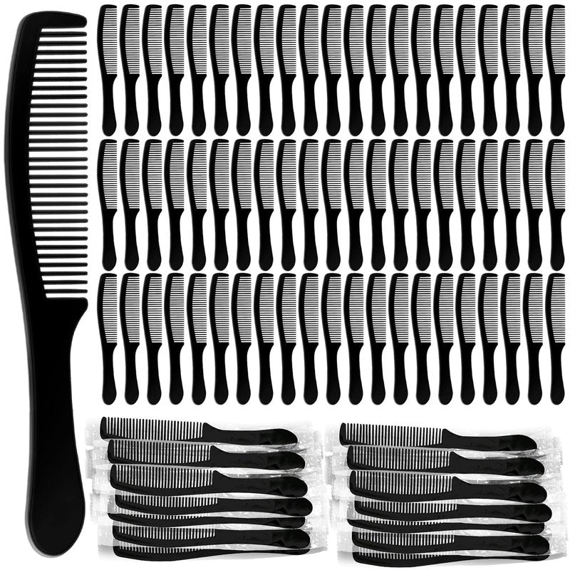 Long Handle Plastic Combs - Individually Wrapped Disposable Combs for Travel, Nursing & Charity | Black, 300 Pack