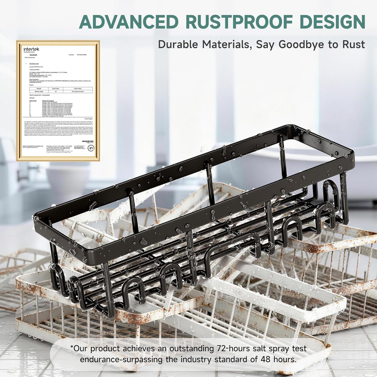 Veken Shower Caddy - Advanced Rustproof Design | No-Drill Adhesive Shelves & Soap Holder - Large Capacity, Black