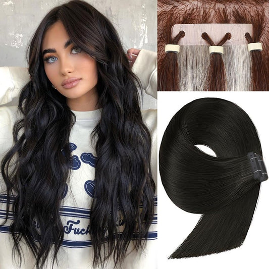FANCEE OVO Hair Extensions Remy Human Hair PU Holes Wefts with Micro Beads Highlight Honey Blonde Volume Upgrade Butterfly Seamless Weft Invisible Beaded Hair Extension with Tools(40g 20Pcs, 14 Inch)