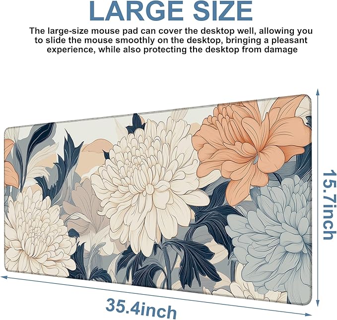 NITAHHHY Beautiful Chrysanthemum Gaming Mouse Pad 3mm Thick Stitched Edge Waterproof Non-slip Large Computer Keyboard Mouse Mat,Suitable for Office Entertainment Decorative Desk Pad 35.4 x 15.7 Inches