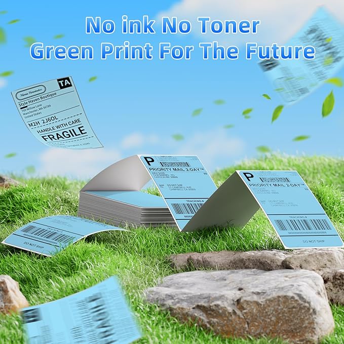 Omezizy 4x6 Thermal Labels, 1 Packs of 500 4x6 Fold Labels Blue - Compatible with JADENS, ASprink, Phomemo, Rollo, Zebra, Omezizy and Other Thermal Printers