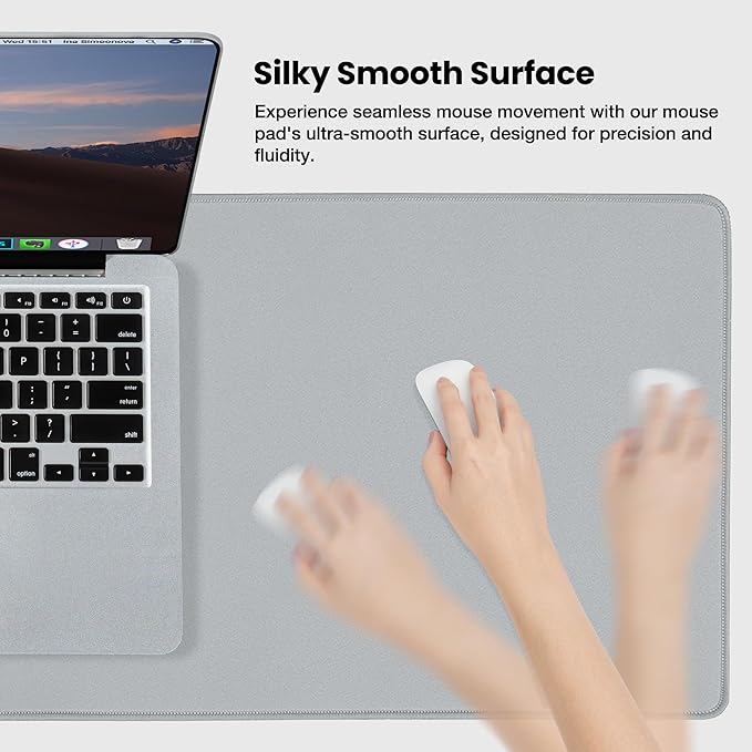 ALOANES Waterproof Mouse Pad with Durable Stitched Edge, Gaming Keyboard, Non-Slip Rubber Base Mouse Mat, Extended Desk pad for Gamer, Office& Home, Gray Mousepad Large(27.6"x11.8"x0.12")