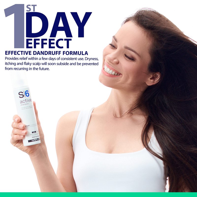 NAPURA S6 Active Professional Anti Dandruff Shampoo with Tea Tree Oil, 1% Zinc and 1% Salicylic Acid - Natural Itchy Scalp Treatment (13.53 fl oz) for Men and Women