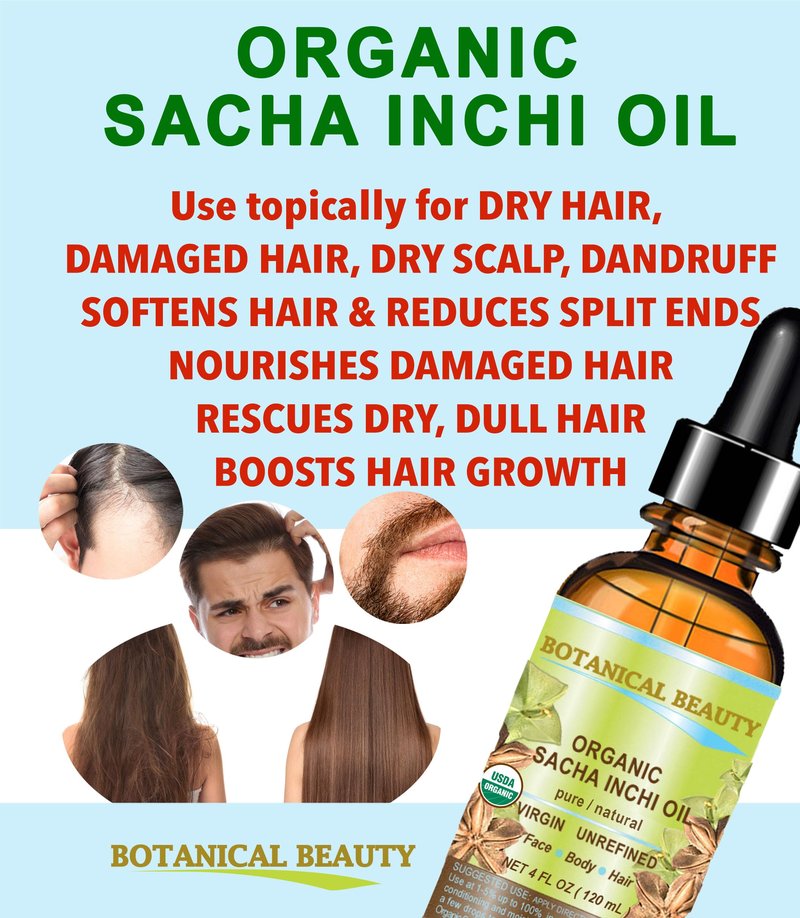 Botanical Beauty Organic SACHA INCHI OIL 100% Natural Pure Undiluted Virgin Unrefined Cold Pressed Carrier Certified Organic Oil For Face, Skin, Hair, Lip, Nails, Rich in Vitamin E (2 Fl Oz 60 ml)