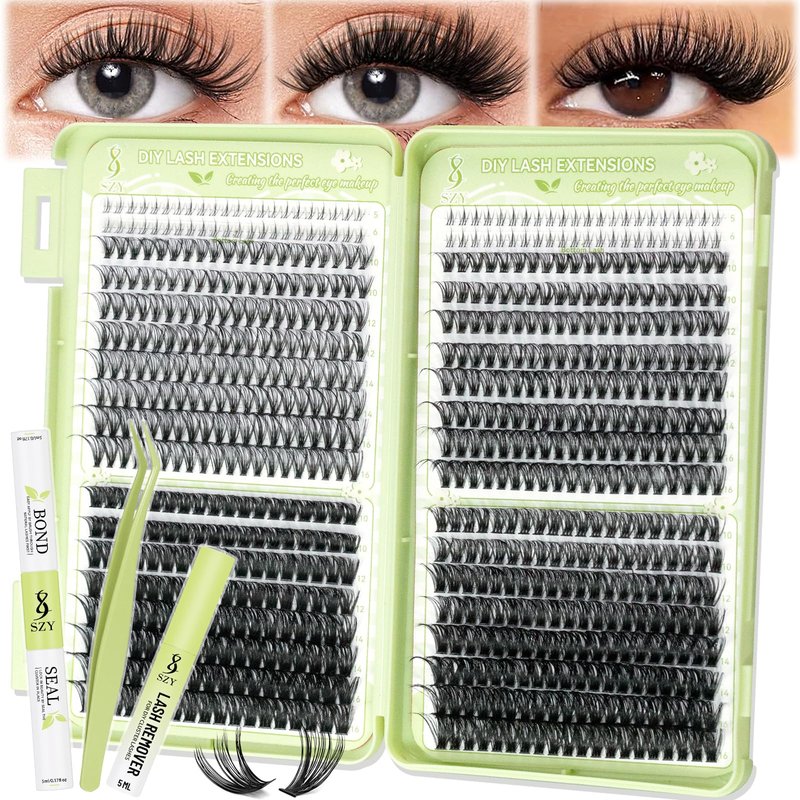 Eyelash Clusters Kit With Bottom Lashes 30+40+60+80D Lashes 668 Pcs Natural Wispy Lash Clusters Eyelash Extension Kit 5-16MM D Curl Lash with Bond and Seal Remover Tweezer for DIY at Home