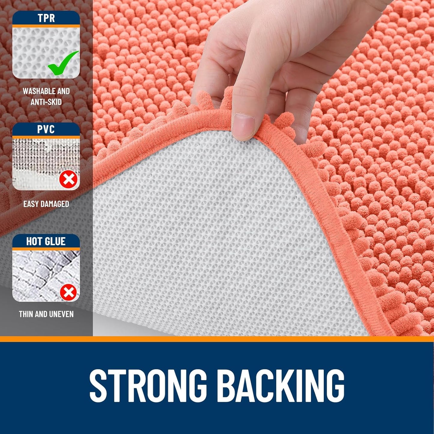 OLANLY Bathroom Rugs - Extra Soft Chenille Bath Mats | Quick-Dry, Machine Washable, 36x24, Coral