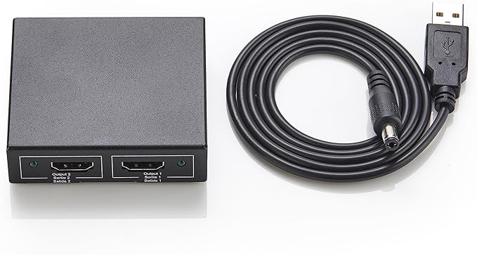 Amazon Basics HDMI Splitter 1 in 2 Out for Dual Monitors, 4K@30Hz, 1080P, Mirror Only, Black