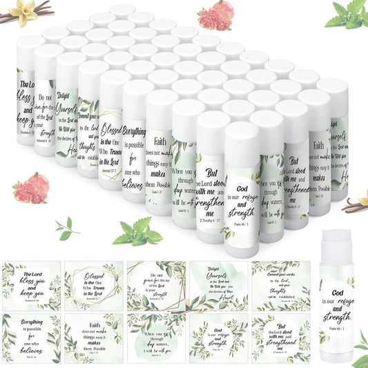 Christian Lip Balm Bulk - 50 Pcs Inspirational Bible Verses | Eucalyptus Flavor for Gifts & Party Favors