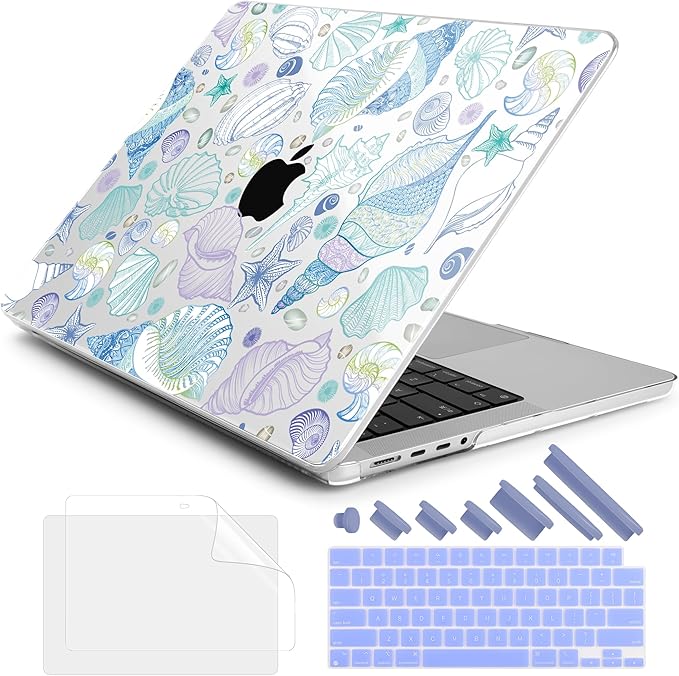 DONGKE Compatible with MacBook Pro 16 Inch Case (2026-2021 Release, M5 M4 M3 M2 M1 Pro/Max Chip), Plastic Hard Shell Cover with Keyboard Cover & Screen Protector for MacBook Pro 16", Sea Shells