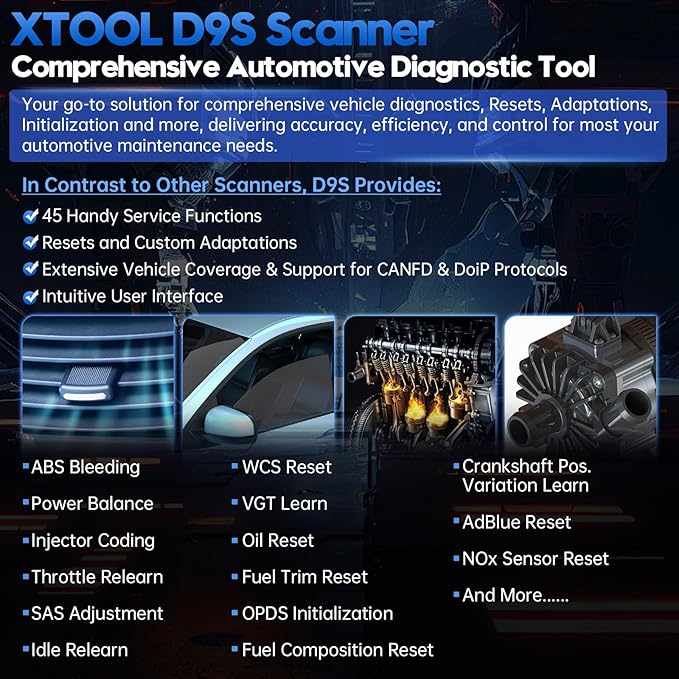 XTOOL D9S 2.0 ECU Coding Bidirectional Scan Tool, AI-Assisted OE Level Automotive Scanner, Topology Map, PMI, 45+ Resets, FCA/CAN FD/DoIP, Professional Full System Diagnostic Scanner, 3 Years Update