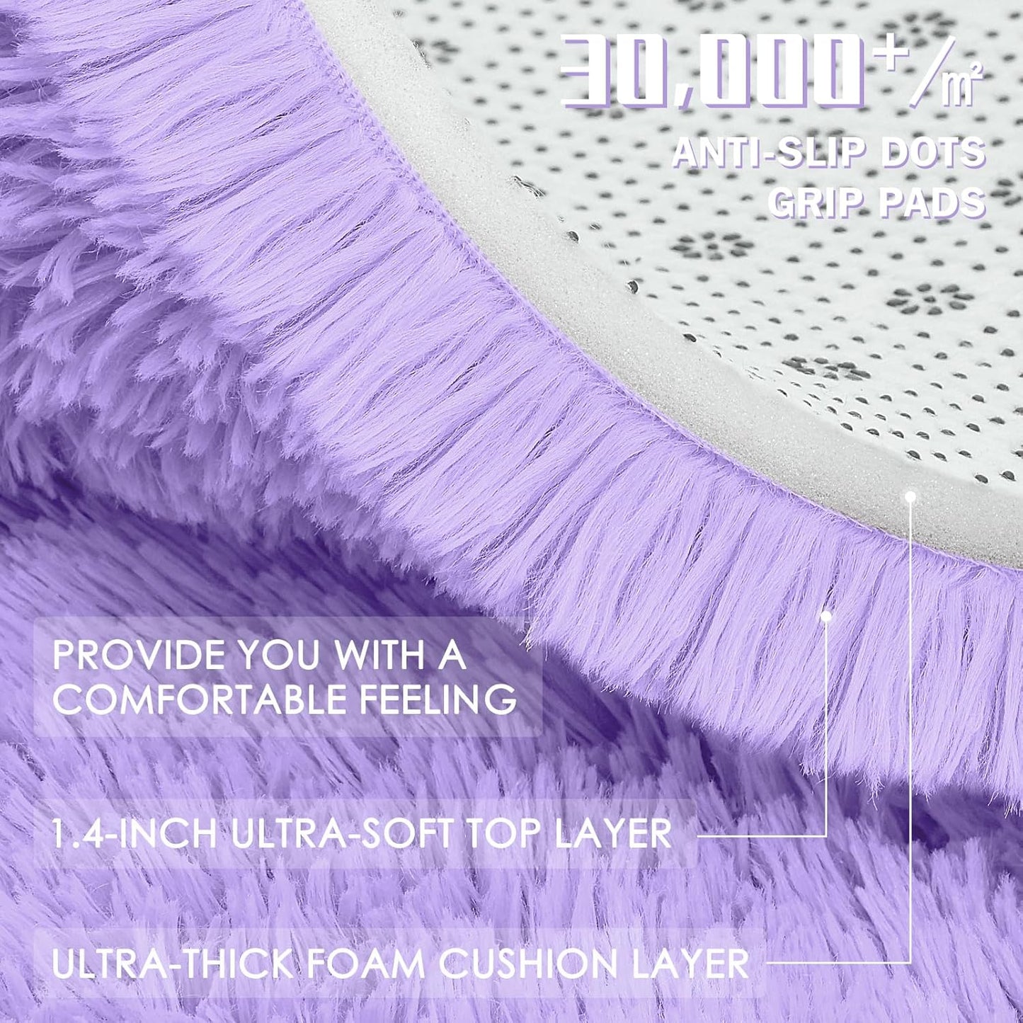 OLANLY Area Rug - Soft Fluffy Shaggy Design | Machine Washable 4x5.9 ft | Light Purple for Kids' Rooms