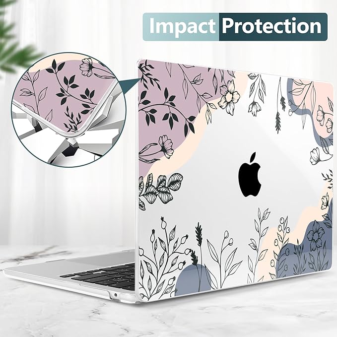 TWOLSKOO for MacBook Air 13 inch Case M4 A3240 M3 A3113 M2 A2681 2025 2024 2022 Plastic Hard Shell, Keyboard Cover, Type C Adapter, Screen Protector for MacBook Air 13.6 inch, Spring Line Art