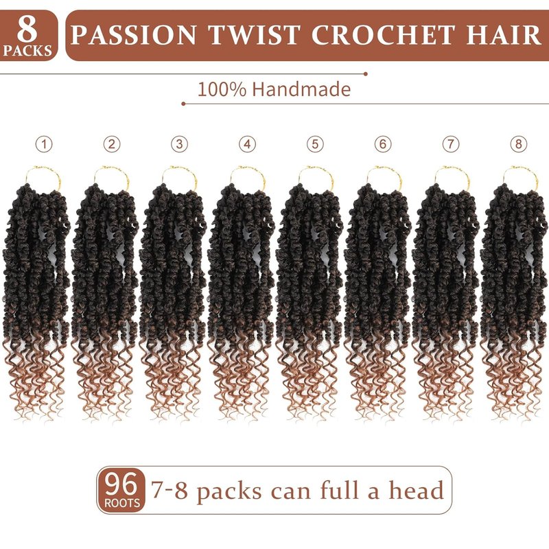 Passion Twist Crochet Hair - Pre-Twisted 18 Inch Soft Curly Braids | 8 Packs for Black Women (T30)