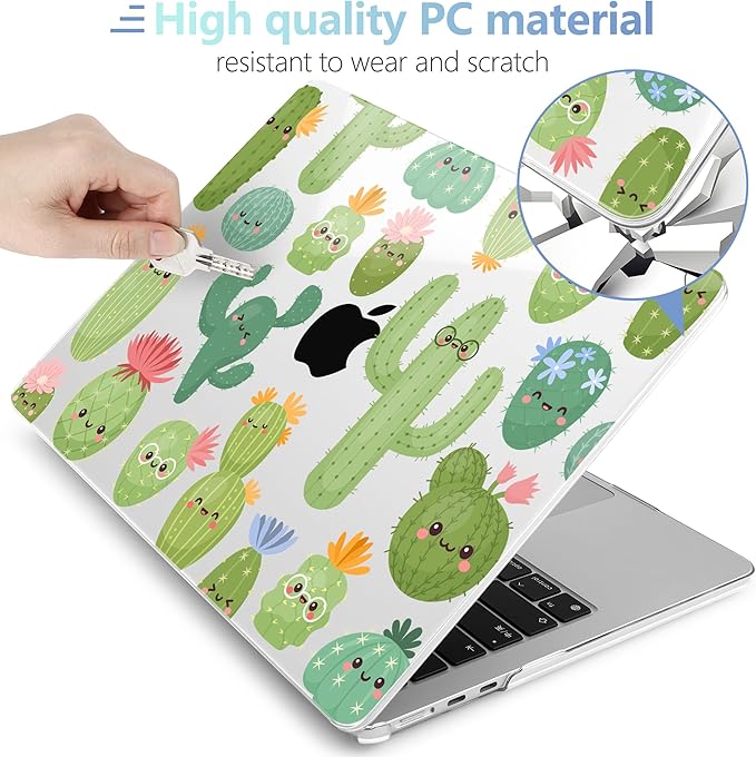 MEEgoodo Case for M5/M4/M3/M2 MacBook Air 13 inch Case 2026 2025 2024 2022, Fit Model A3449/A3240/A3113/A2681, Laptop Hard Shell Compatible with MacBook Air 13.6-inch, Smiley Cactus