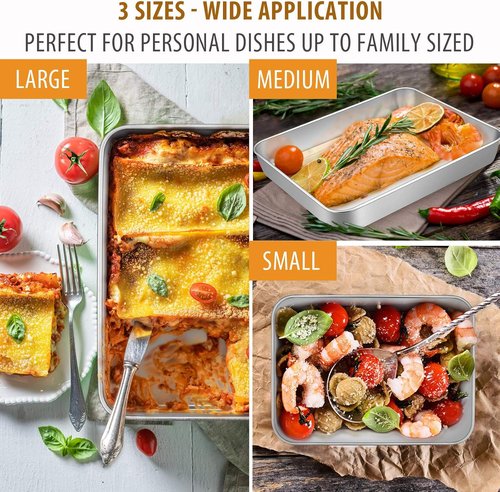 E-far Baking Pans Set - 3-Piece Stainless Steel Bakeware with 9-Inch Square Cake Pan & Easy Clean Design