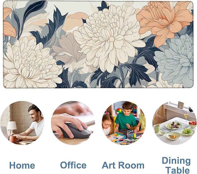 NITAHHHY Beautiful Chrysanthemum Gaming Mouse Pad 3mm Thick Stitched Edge Waterproof Non-slip Large Computer Keyboard Mouse Mat,Suitable for Office Entertainment Decorative Desk Pad 35.4 x 15.7 Inches