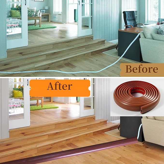 BEIEBIJOB Self Adhesive Floor Cord Cover, Cable Protector, 3.3ft, Walnut