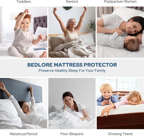 BEDLORE Waterproof Mattress Protector - Cal King Size with Deep Pocket 6"-18" Depth | Soft Navy Blue Cover