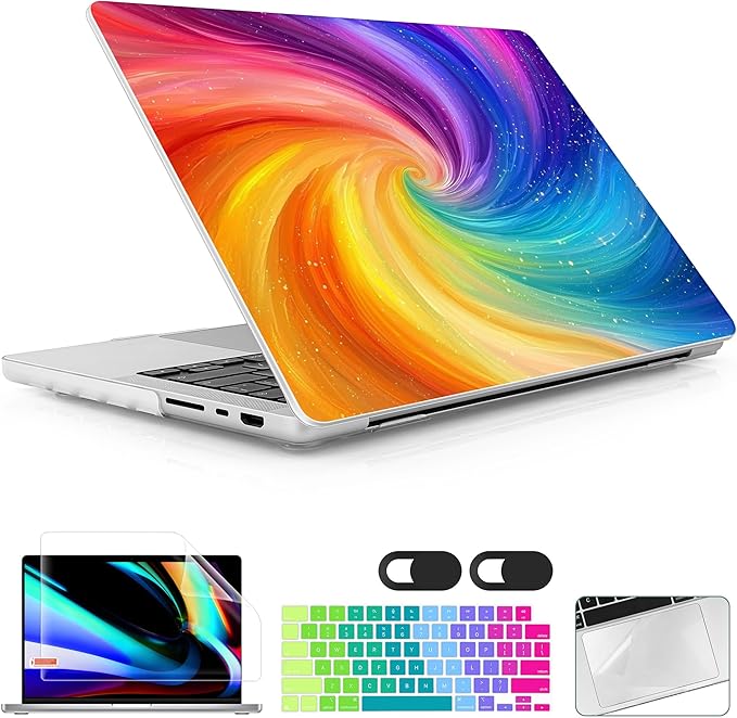 Lepeoac Case for MacBook Pro 16 inch Case 2026-2021 | M5 A3429 A3428 M4 M3 M2 M1 Pro/Max | Protective Hard Shell Laptop Cover with Screen Protector & Keyboard Cover | Swirling Rainbow