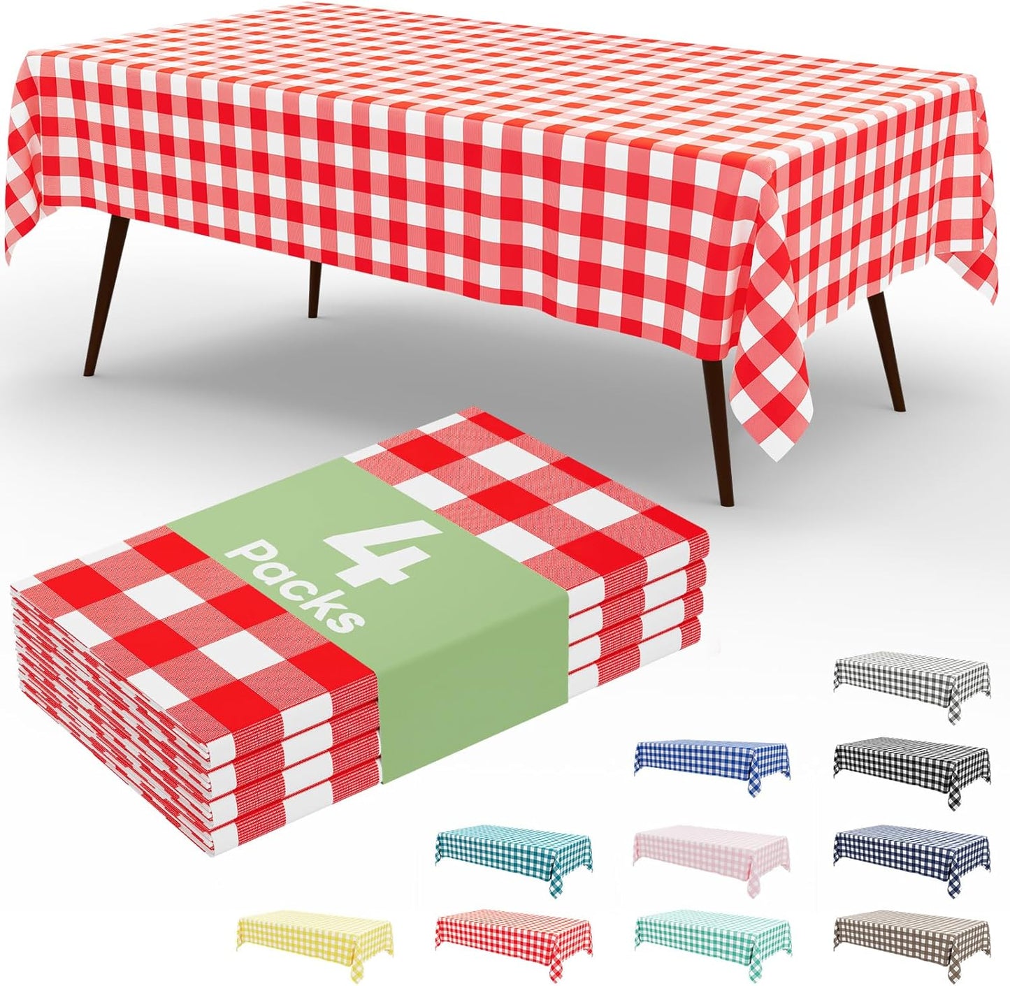 Misaya Buffalo Disposable Tablecloths - 54 x 108 Inch Waterproof Red and White Checkered Covers for Parties & Picnics