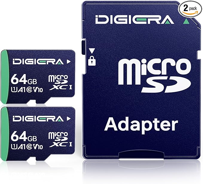 DIGIERA 64GB CT100 microSDXC UHS-I Memory Card with Adapter - up to 100MB/s, C10, U1, V10, Full HD, A1, Micro SD Card for Smartphones, Tablets, Cameras, Gaming Consoles, and Drones (2 Pack)