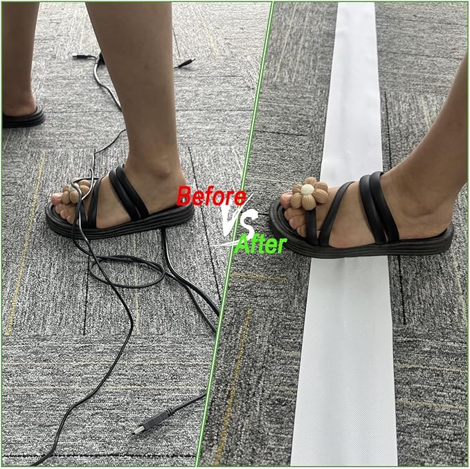 Floor Cable Covers - Oxford Fabric Cord Protector with Adhesive Hook & Loop,Waterproof Wire Storage Sleeve for Any Floor Surface,Durable Cable Management to Prevent Tripping Hazards (White, 10ft)