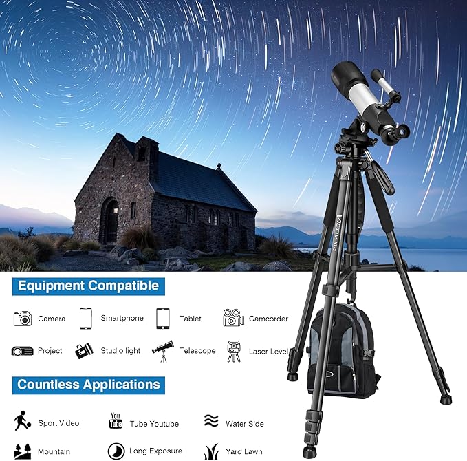 Tripod for Camera and Phone, 72" Tall Camera Tripod Monopod with Remote, Professional Heavy Duty Compact Camera Stand for iPhone, DSLR, Spotting Scope, Telescope, Binocular