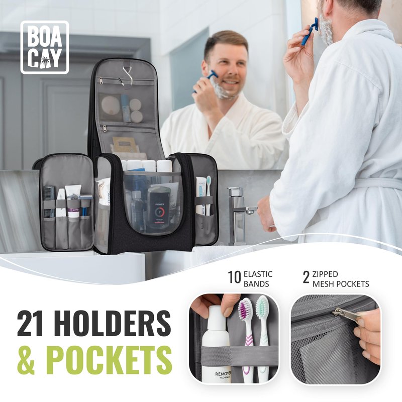 BOACAY Extra Large Hanging Travel Toiletry Bag for Women and Men, Makeup Bag, Bathroom & Shower Organizer Kit for Accessories, Cosmetics, Essentials