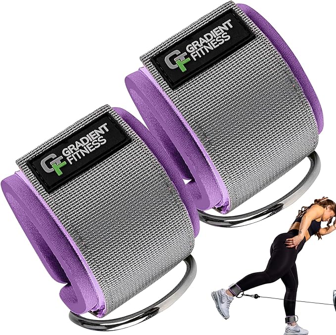 Gradient Fitness 2 Pack Ankle Straps | Ankle Bands for Working Out, Cable Machine Attachment, Gym (Purple|Grey)