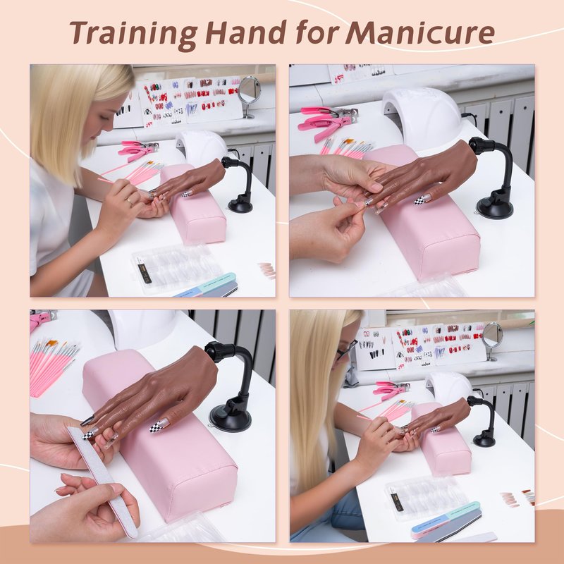 Veikmv Practice Hand for Acrylic Nails,Realistic Silicone Mannequin with Flexible Adjustable Fingers for Acrylic Nails,Gel Polish Training,Professional Nail Art Beginner Kit