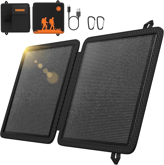 REDIGOO Portable 10W Solar Panel Charger,Mini Solar Panels with USB-C Outputs Compatible with Cell Phone Tablet,2025 Latest Version Solar Charger for Cell Phone,Camping,Hiking Backpacking