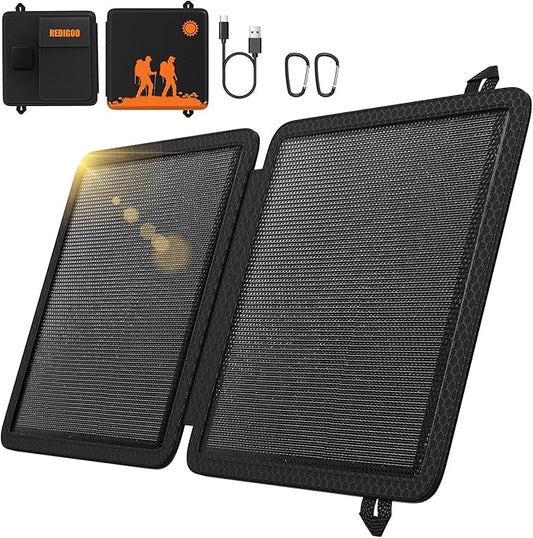 REDIGOO Portable 10W Solar Panel Charger,Mini Solar Panels with USB-C Outputs Compatible with Cell Phone Tablet,2025 Latest Version Solar Charger for Cell Phone,Camping,Hiking Backpacking