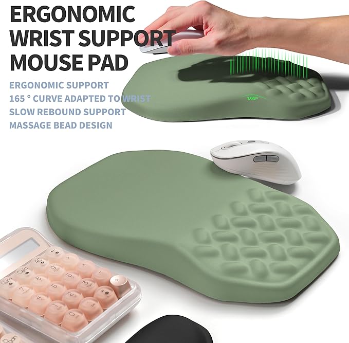 Gleamtide 2-in-1 Ergonomic Set, Wave Keyboard Wrist Rest and Massage Slope Mouse Pad Wrist Support, Rebound Memory Foam for Relieve Carpal Tunnel Syndrome and Wrist Pain (Olive Green)