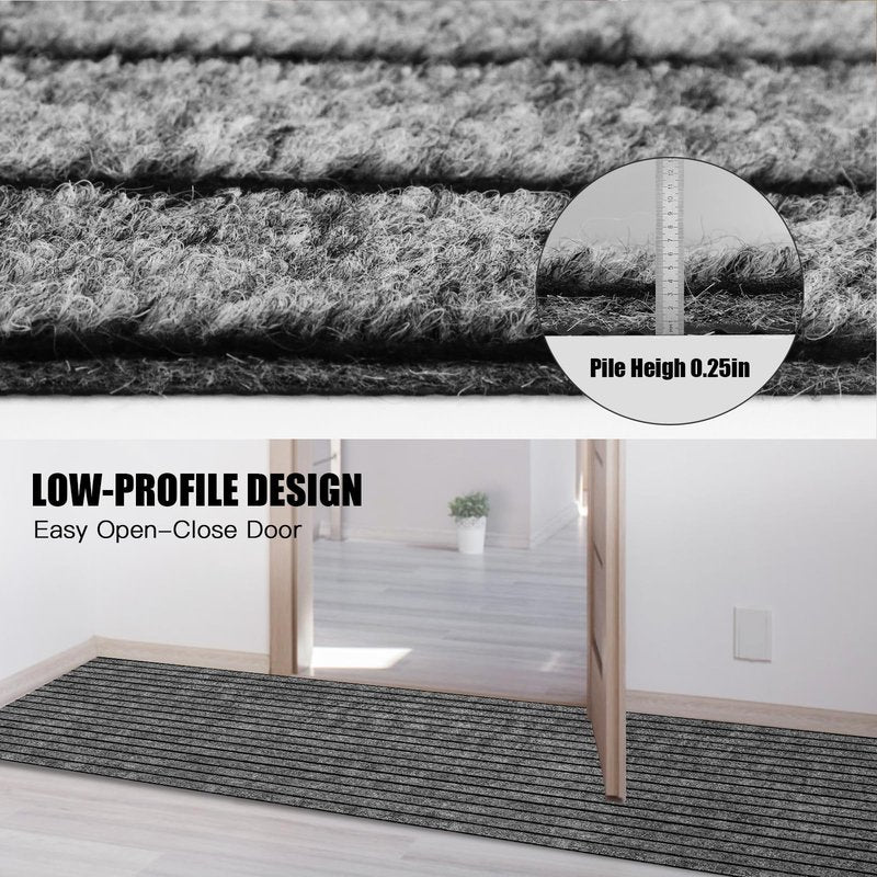 Runner Rug 2' x 6' Outdoor/Indoor, Rug with Natural Rubber Backing Non Slip for Hallway, Kitchen, Patio, Laundry, RV, Entryway, Garage, Bathroom, Area Rug Carpet, Grey Strip, Custom Size