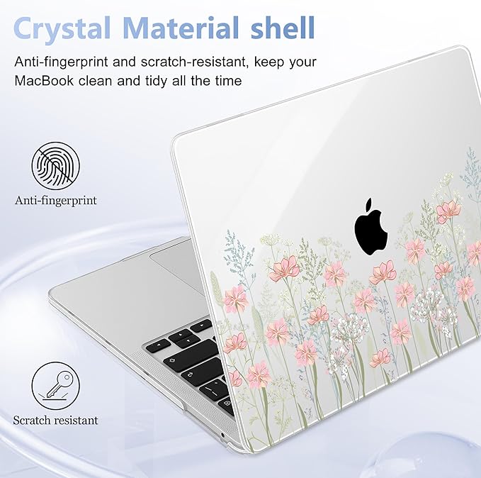 Lepeoac Case for MacBook Pro 13 inch Case M2 2022-2016 A2338 M1 A2251 A2289 A2159 A1989 A1708 A1706, Plastic Hard Shell + Keyboard Cover + Dust Plug, Floral C322