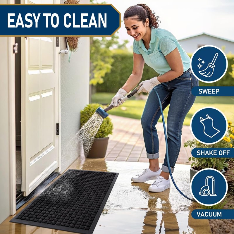 Smiry Front Door Mat Outside Entrance, Heavy Duty Natural Rubber Doormat, Non Slip, Trap Dirt and Moisture, Easy Clean, Low Profile Welcome Floor Mats for Indoor Outdoor Entry, 35x23 Inch, Black