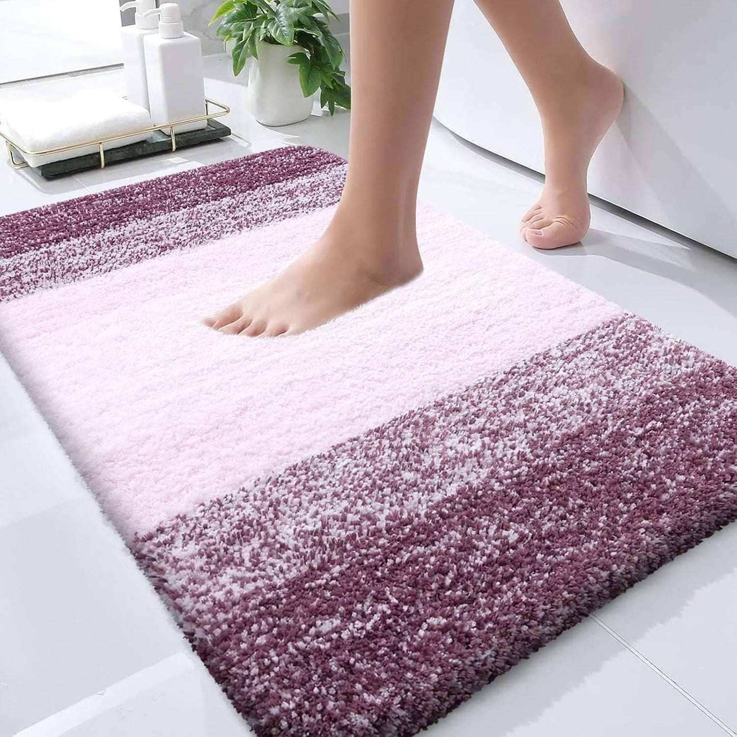 OLANLY Bathroom Runner Rug - Extra Soft Microfiber Mat, Quick Dry & Washable, 47x24, Mauve
