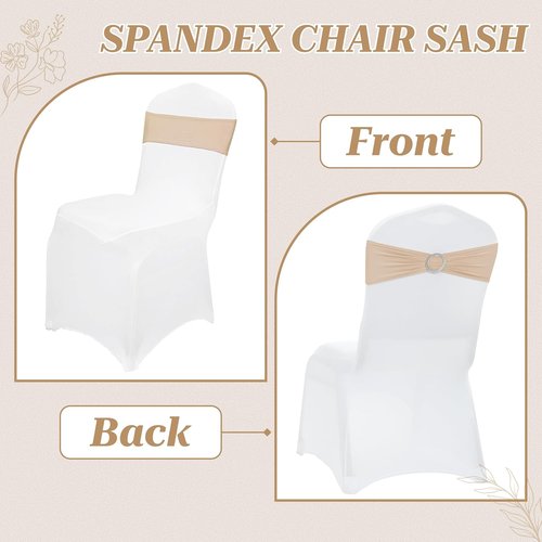 MDS Premium Spandex Chair Sashes - Stretchy Bow Covers with Buckle Slider | Pack of 100 - Champagne Gold