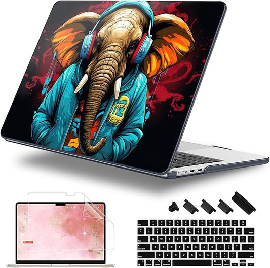 Lepeoac Case for 2026/2025/2024/2023 MacBook Air 15-inch Laptop Release M5 A3448 /M4 A3241 /M3 A3114 /M2 A2941, Stylish Protective Hard Shell Cover for MacBook Air 15.3 inch, Elephant Hoodie