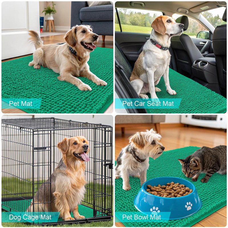 OLANLY Dog Door Mat for Muddy Paws 36x24, Absorbs Moisture and Dirt, Absorbent Non-Slip Washable Doormat, Quick Dry Chenille Mud Mat, Entry Indoor Entryway Carpet for Inside Floor, Emerald Green
