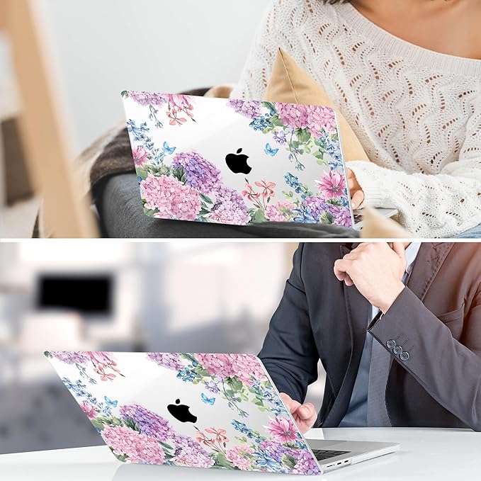 TWOLSKOO for MacBook Air 13 inch Case M5 2026 M4 2025 M3 M2 2024-2022 A3449 A3240 A3113 A2681, Plastic Hard Shell & Keyboard Cover & Screen Film for MacBook Air 13.6 inch Case, Colorful Hydrangea