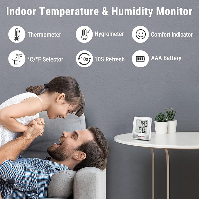 TempPro TP49 4 Pieces Digital Hygrometer Indoor Thermometer Humidity Meter Mini Hygrometer Thermometer with Temperature and Humidity Monitor Room Thermometer (Previously ThermoPro)