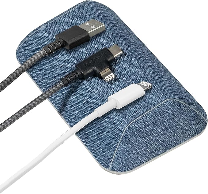 Smartish® Magnetic Cord Holder - Bigger Cable Wrangler Organizer with Magnet Clips for Charger Management on Desktop, Nightstand - Holds 6+ Cables - Blue Jeanie