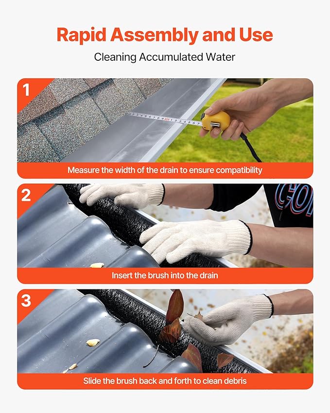 VEVOR Gutter Brush, 4.33 inch Diameter 120 Feet Total Length Gutter Cleaning Tools, Ground-Level Brush Leaf Guard for 5 Inch Gutters, Easily Clear Roof Leaves and Debris, 40 Pack