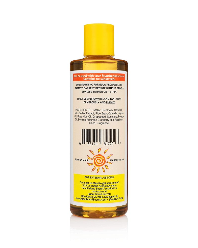 Maui Island Secret Darkest Browning Formula, Dark Tanning Oil, Deepest Darkest Tan 8oz